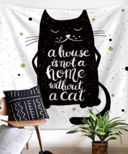 Black Cat Wall Tapestry White Background
