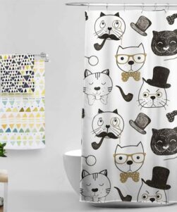 Cat shower curtain white with cat faces