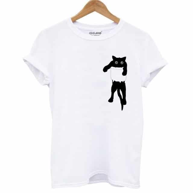 a Pocket Cat Tshirt Women's Cute Black Kitty