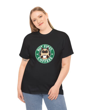 but first coffee cat-shirt black with model