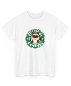 but first coffee cat t-shirt white color with model