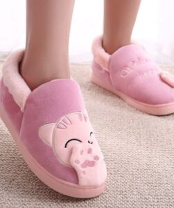 red colour cat slippers