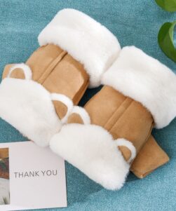 Fluffy fingerless cat gloves brown colour