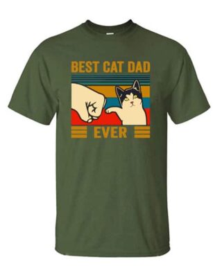 Dark Green Color "Best Cat Dad" T-shirt
