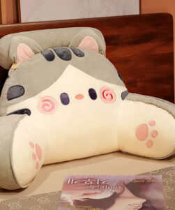grey cat shaped back pillow