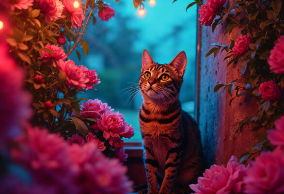 cat and neon lights