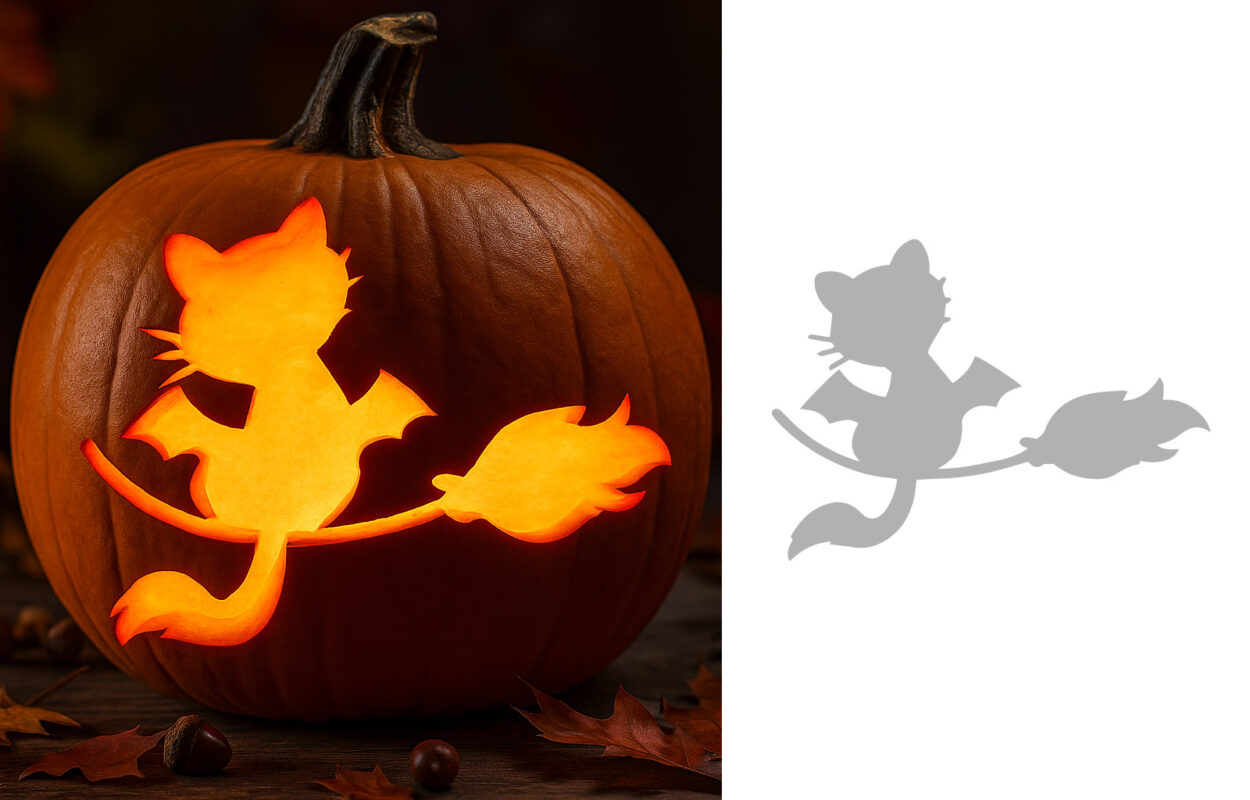 cat on a broom pumpkin carving