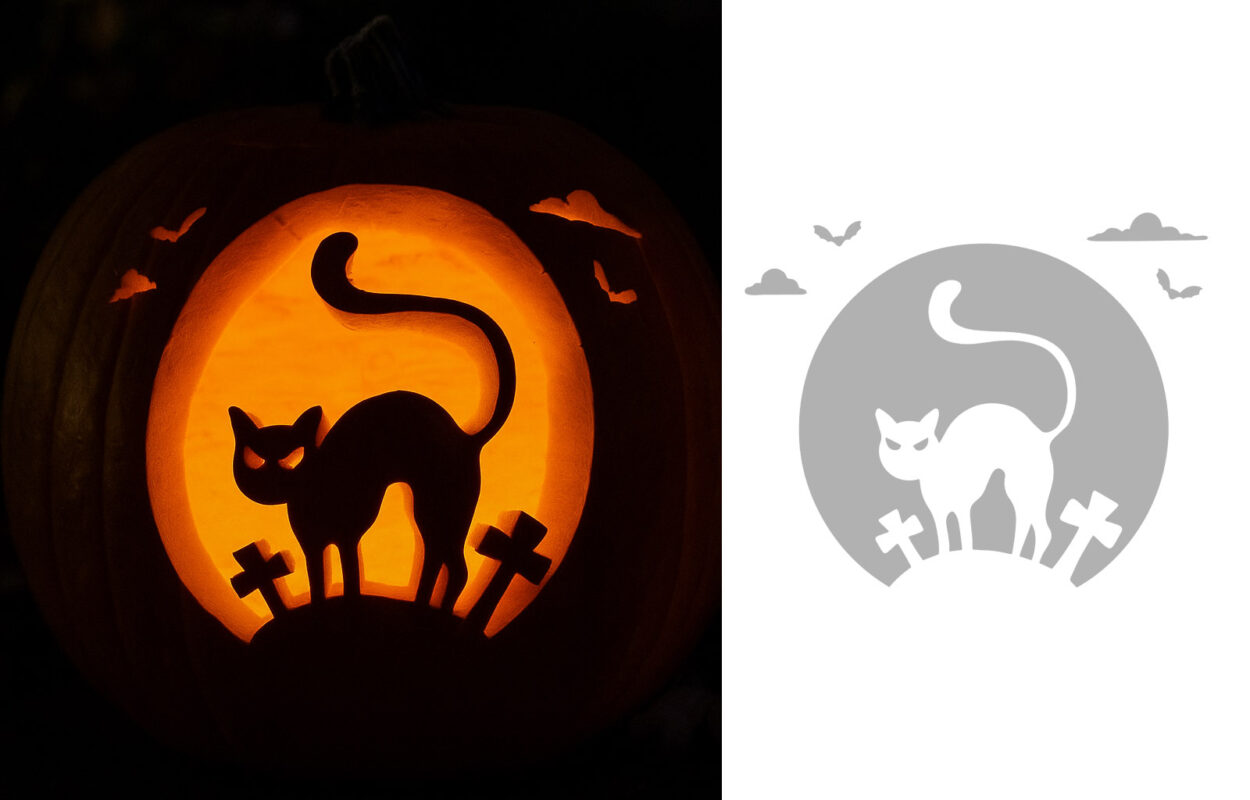pumpkin with a cat carving
