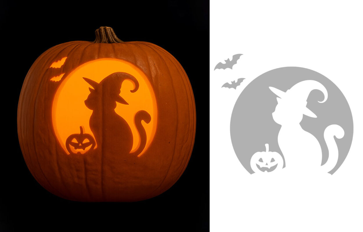 cat in a hat pumpkin carving stencil