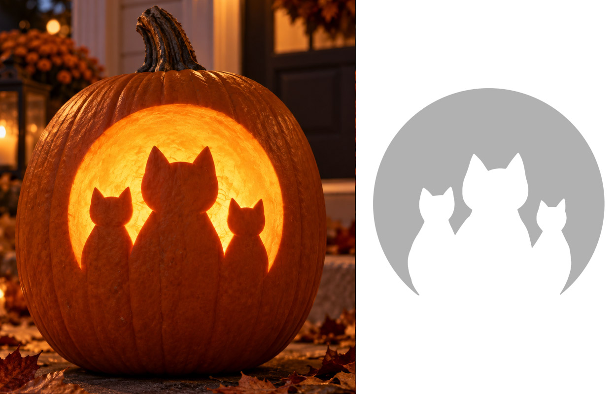 3 cats Halloween pumpkin carving
