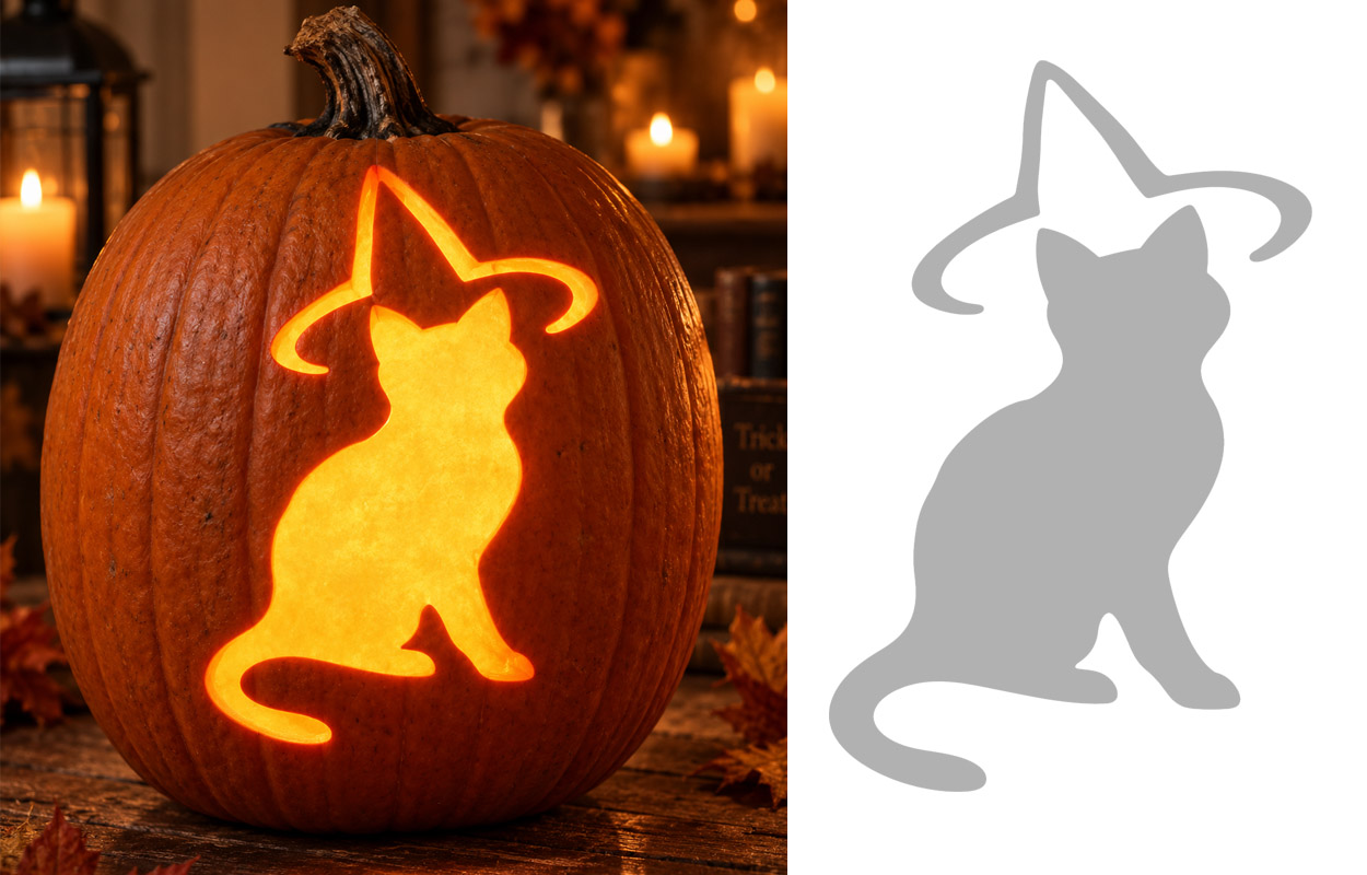 Cat in a het pumpkin carving