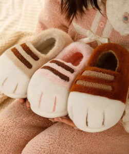 cat paw slippers beige pink brown