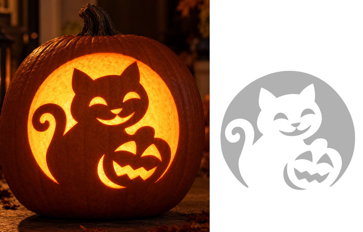 Cute spooky cat-o-lantern carving
