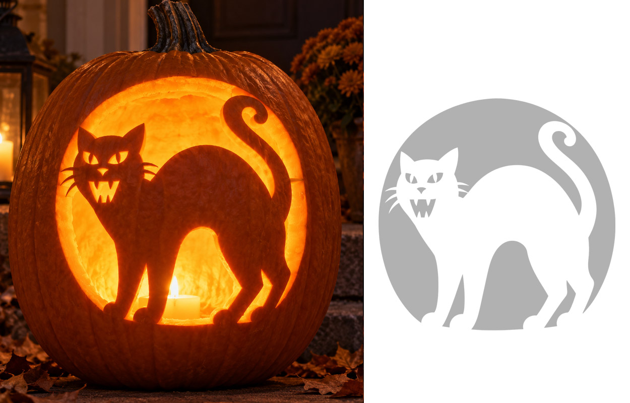 spooky cat-o-lantern arched back cat carving